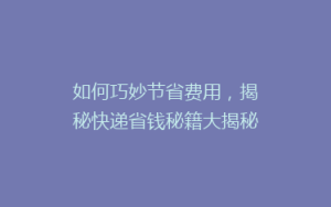 如何巧妙节省费用,揭秘快递省钱秘籍大揭秘!