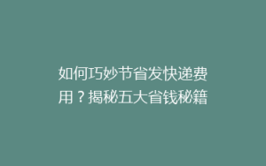 如何巧妙节省发快递费用?揭秘五大省钱秘籍,让你的快递成本减半!