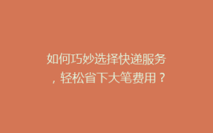如何巧妙选择快递服务,轻松省下大笔费用?揭秘省钱秘籍!